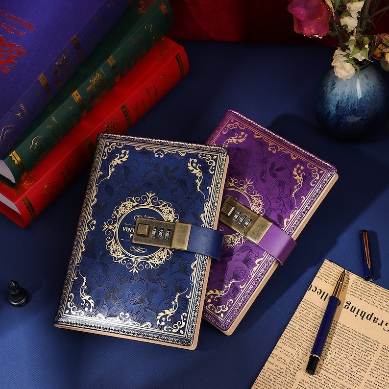 Lock Diary,writing Journal With Lock for Women Leather Notebook ,golden ...