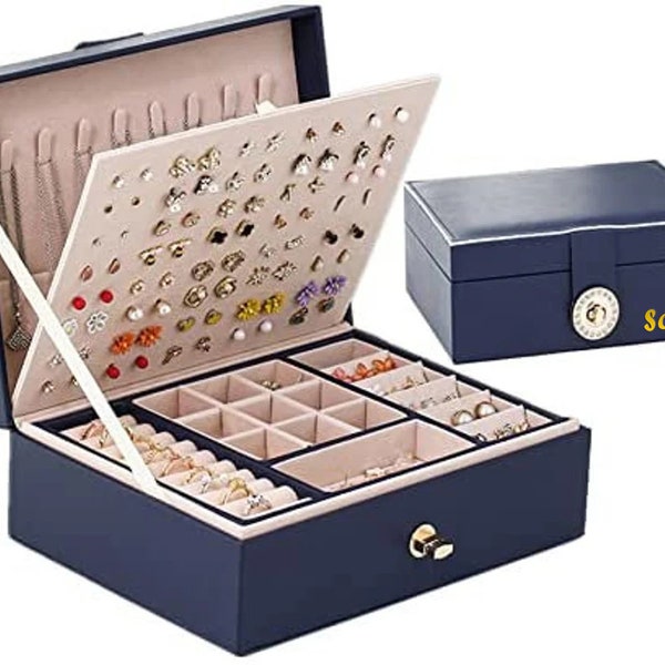 Pu Leather Large Jewelry Box Organizer for Women Girls Birthday Gift ,Earrings Holder Organizer Removable Jewelry Holder Storage Case