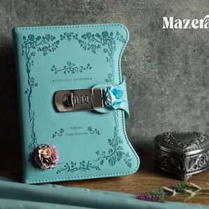 Combination Lock Journal, PU Leather Hard Cover Floral Embossed Notebook Cute Diary, 360 Refillable Pages Lined Password Locking notebook