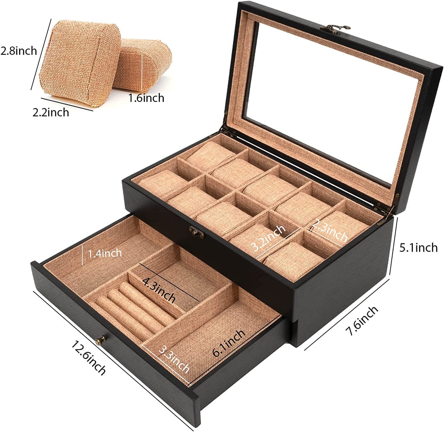 Scatola Porta Orologi 10 Scomparti In PU - Con Vetro Antigraffio - Foto 7