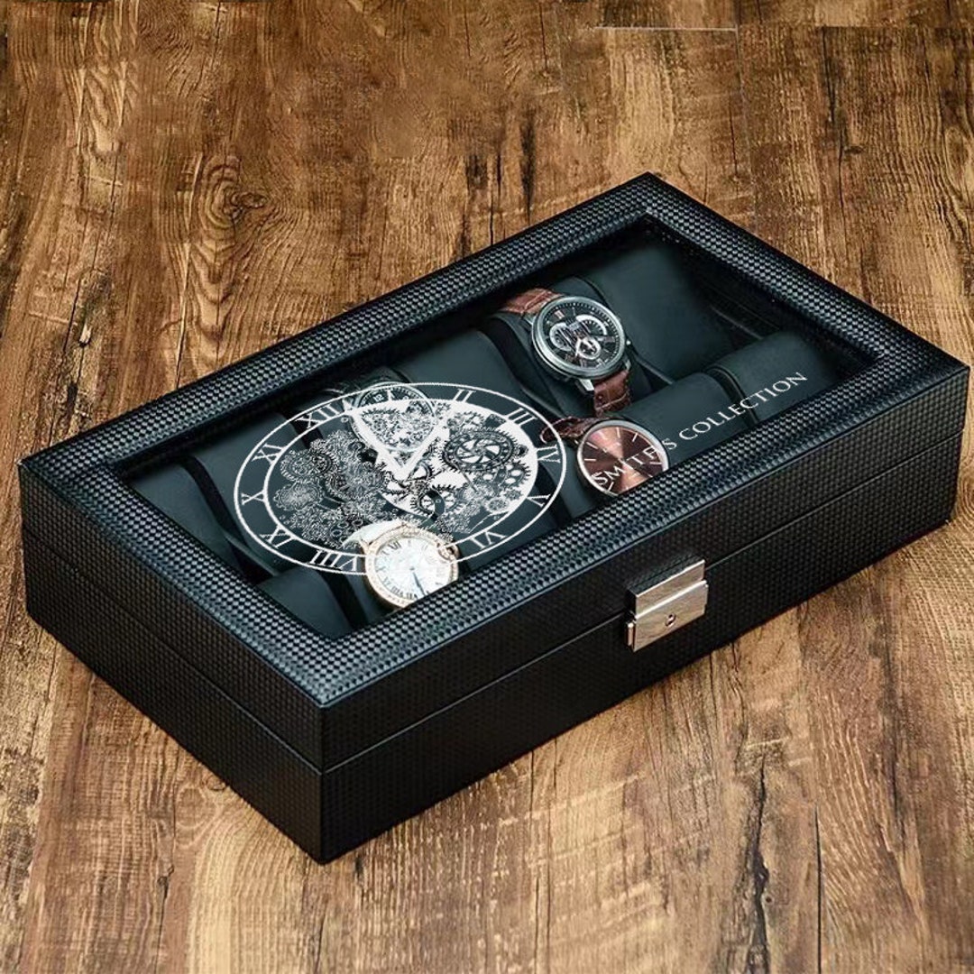Personalized Engraved Watch Box Display Case & Organizer for Men ,12