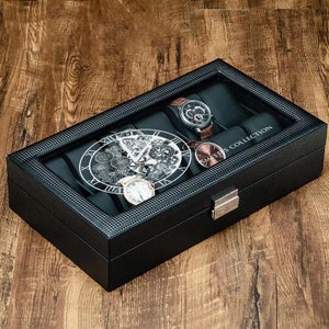 Gepersonaliseerde gegraveerde horloge box-display case &organizer voor mannen, 12 slots Watch.Personalized cadeau voor hem, vader, vriend, echtgenoot