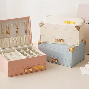 Portagioie da donna in pelle, portagioie con cassetto, portaorecchini, portagioie, regalo per ragazze, regalo di Natale per donne