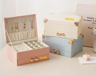 Women Jewelry Box Organizer Leather Jewelry Holder Organizer with Drawer Earring Organizer Jewelry Boxes Gift for Girls Women Christmas Gift