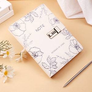 Lock Journal A5 Binder Diary Faux Leather Refillable Journal Loose Leaf Spiral Flower Locking Notebook,Personalized Journal