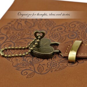 Mazeran Lock Journal, Heart Shaped Locking Leather Floral Embossing ...