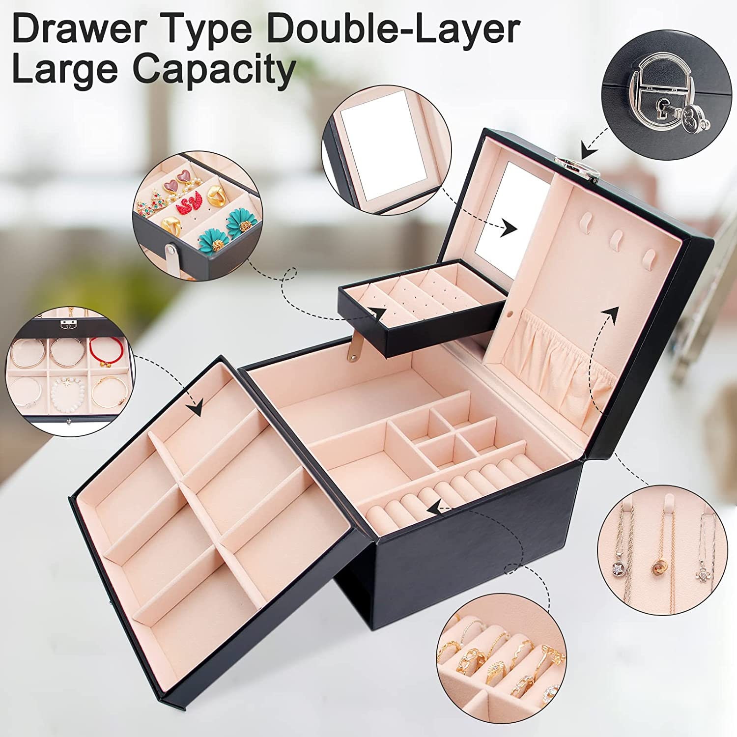 Jewelry Organizer Box 3 Layers, Personalized Jewelry Box for Women Girls, Jewelry  Organizer, Earring Holder Storage Case 