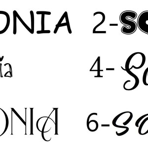 May include: Six different variations of the name "Sonia" written in different styles. The name is written in a simple, bold, cursive, and decorative font.