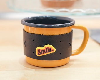 Customizable Enamel Mug with Leather Sleeve for Jibbitz Charms