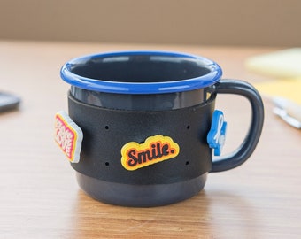 Customizable Enamel Mug with Leather Sleeve for Jibbitz Charms