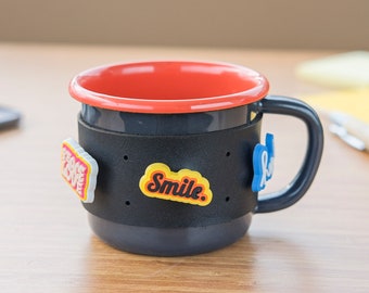 Customizable Enamel Mug with Leather Sleeve for Jibbitz Charms