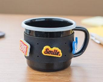 Customizable Enamel Mug with Leather Sleeve for Jibbitz Charms