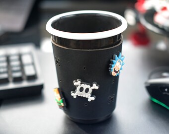 Customizable Enamel Tumbler with Leather Sleeve for Jibbitz Charms