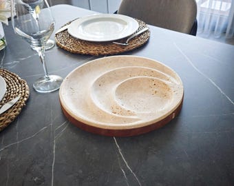 Handmade Travertine Serving Plate with Leather Detail | Elegant Natural Stone Serving Tray | Ideal for Weddings, Housewarmings, Gifts