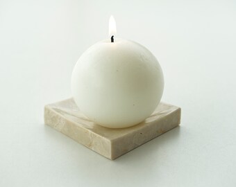 Handmade Marble Dish and Sphere Candle Set | Elegant Marble Candle Holder and Sphere Candle | Handmade Luxury Home Decor | Stylish Gift Idea