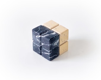 Handmade Marble & Travertine Cube: Modern Home Decor Paperweight