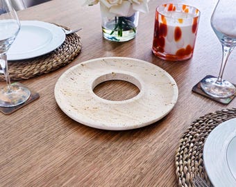 Handmade Round Travertine Serving Tray: Elegant Stone Decor