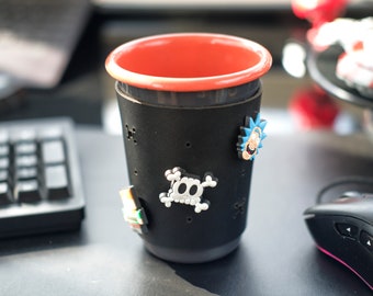 Customizable Enamel Tumbler with Leather Sleeve for Jibbitz Charms