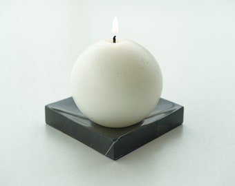 Marble Candle Holder and Sphere Candle, Black Marble Candle Holder, Handmade Polished Marble Candle Holder, Candle Round Ball