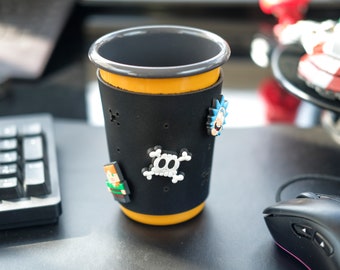 Customizable Enamel Tumbler with Leather Sleeve for Jibbitz Charms