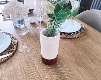 Handmade Travertine Vase with Brown Leather Accent: Stone Decor
