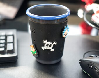 Customizable Enamel Tumbler with Leather Sleeve for Jibbitz Charms