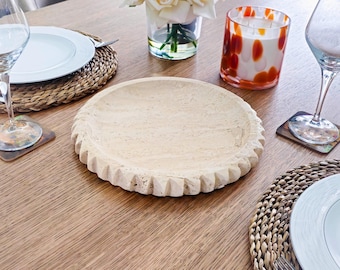 Handmade Travertine Scalloped Tray: Natural Stone Serving Board