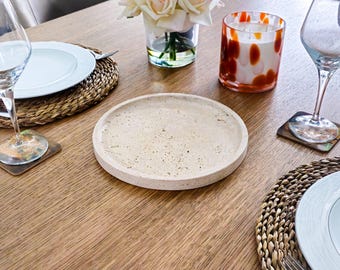 Handmade Travertine Serving Tray: Elegant Stone Home Decor