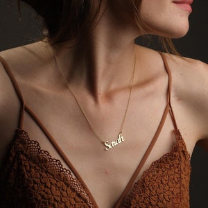 14K Solid Gold Name Jewelry, Custom Name Necklace, Luxury Name Plate, Handwritten Name Pendant, Chic Necklace, Minimalist Christmas Gift