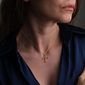 14K Gold Crucifix Necklace, Christian Cross Jewelry, Gold Cross Pendant, Dainty Cross Jewelry, Jesus Christ Necklace, Christmas Gift For Mom