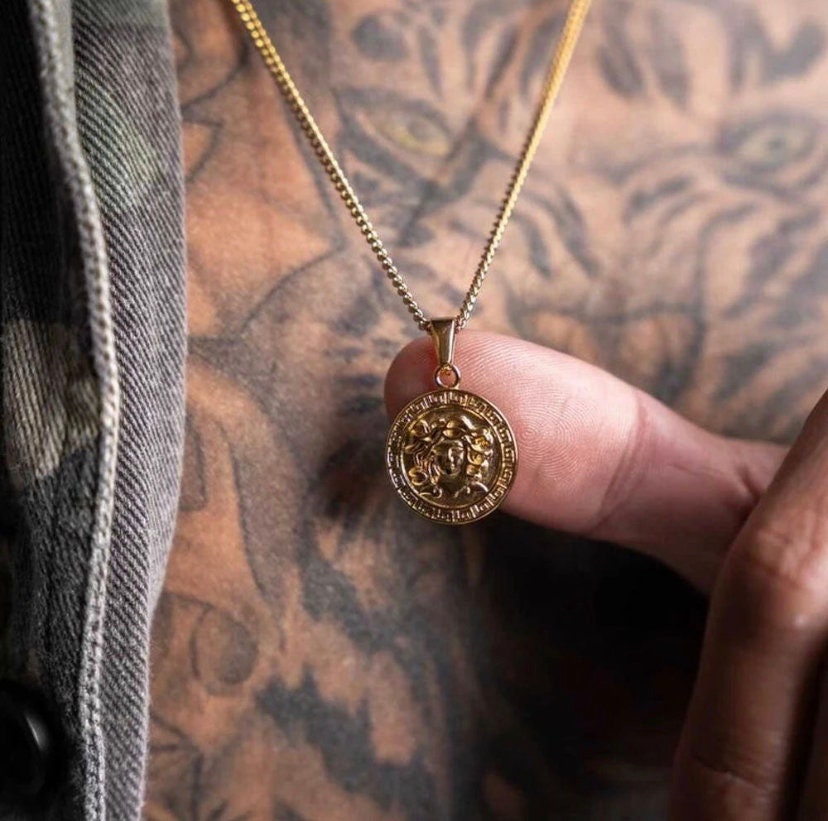 St Christopher Gold Pendant Necklace Chain Etsy