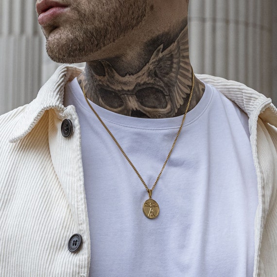 Gold mens necklace with pendant deals