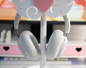 Coquette Angel Wings Headset Holder | Pastel Gaming Desk Accessory | Heart Streamer Prop