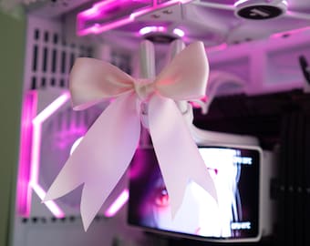 Coquette Bow PC Hose Clips – Pink Cable Charms, Gamer Girl Decor
