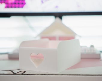 Coquette 4x6 Shipping Label Holder | Heart Cutout Thermal Printer Tray, Desk Organizer