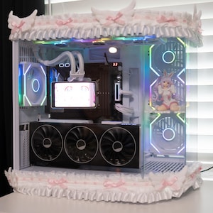 Coquette wing Lace Trim - Pink & White PC Case Mod for HYTE Y70/Y60