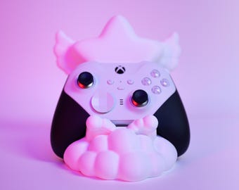 White Angel Wing Star Xbox Controller Stand, Cute Cloud Gaming Desk Decor, 3D Printed Xbox Series X S Elite Controller Holder