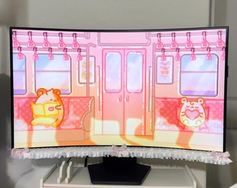 Coquette Monitor Ruffle Trim | Pink Lace PC Screen Decor, Kawaii Desk