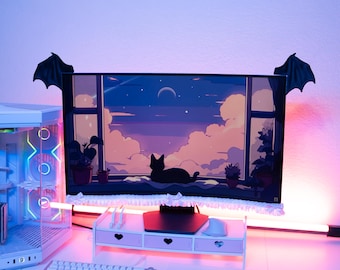 Kawaii Bat Wings Monitor Decor |Gothic PC Screen Attachments | Goth Gamer Desk Accessories |