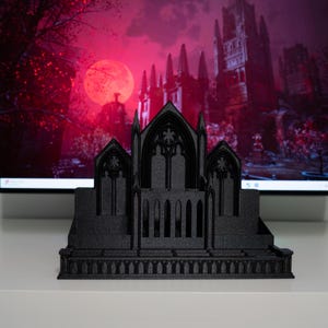 Organizador de catedral gótica, almacenamiento de maquillaje de bruja, decoración de escritorio de Dark Academia, portaescobillas negro, regalo espeluznante para ella