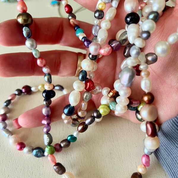 Vintage Multicolor Freshwater Pearl Strands, set of 2, 17" drop