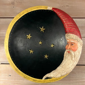 Kurt Adler, Christmas Folk Art Man in Moon Bowl Santa Claus Celestial Stars