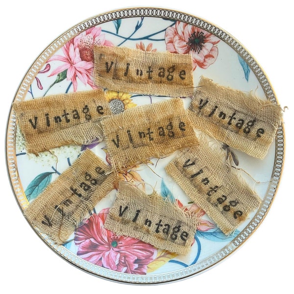 Hand Stamped Rustic Gauze v i n t a g e   Hand Torn  Gauze Tags Frayed Edges Loose Weave Grungy Dyed Junk Journal  Ships In 1 Business Day