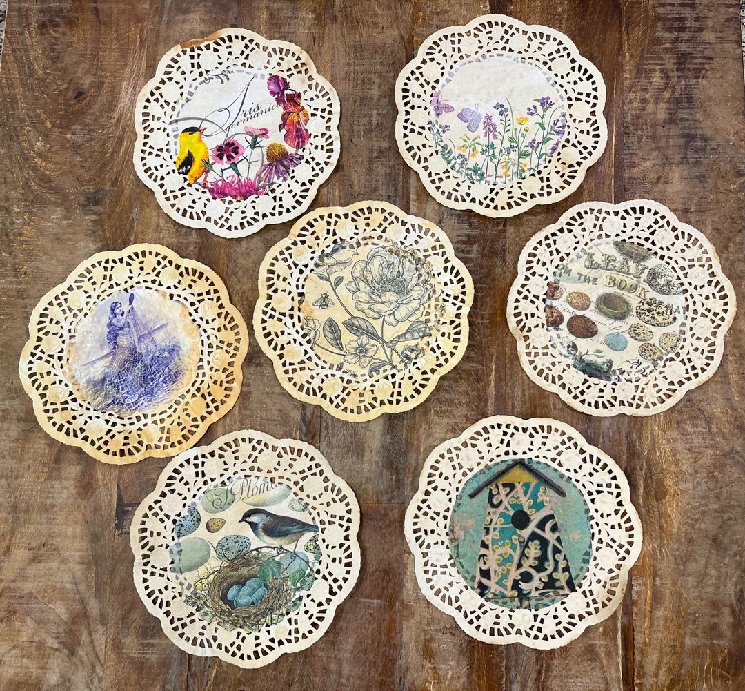 Coffee Stained Decoupaged Paper Doilies Distressed Paper Etsy