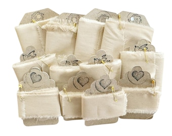 Tea Stained Muslin Fabric Strips, Frayed Edge Ribbon - 2 Yards