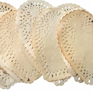 Paper Doilies 6&quot;  Heart Shaped Doilies  Tea Stained Paper Doilies Ephemera Junk Journal Scrapbooking  Ships In 1 Business Day