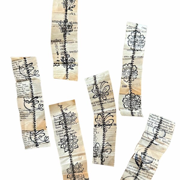 Stitched Vintage Book Pages  Paper Strips  Set Of 5 Strips Junk Journal  Ephemera Scrapbooking Ships In 1 Business Day