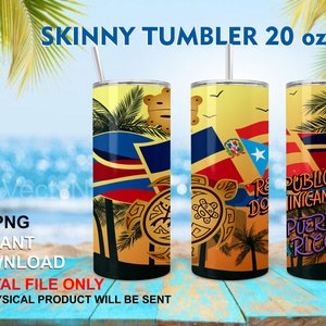20oz Skinny Tumbler Design Straight Digital Design Puerto Rico Dominican Republic PNG for Sublimation