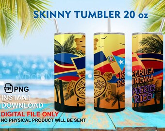 20oz Skinny Tumbler Design Recht digitaal ontwerp Puerto Rico Dominicaanse Republiek PNG voor sublimatie