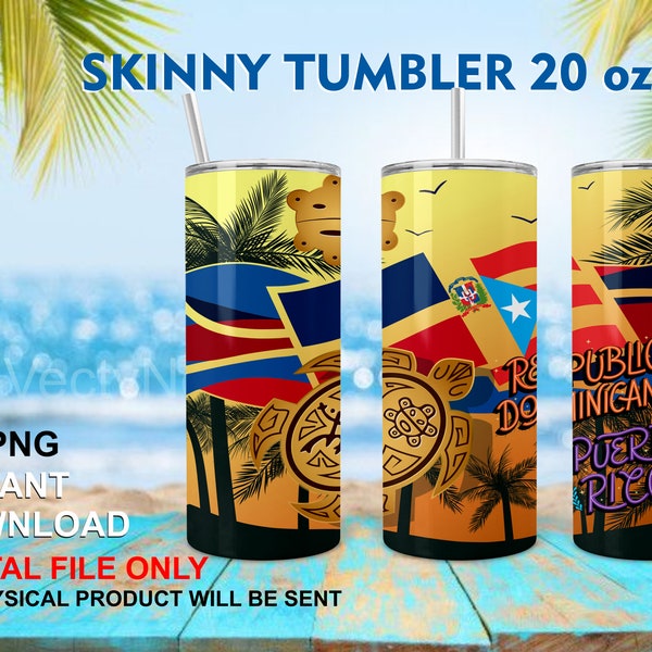 20oz Skinny Tumbler Design Straight Digital Design Puerto Rico Republica Dominicana PNG for Sublimation